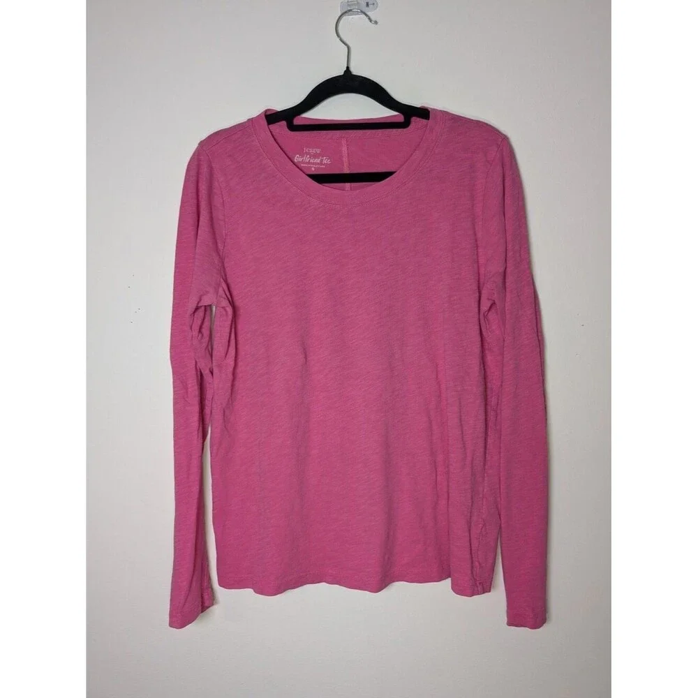 J.Crew Girlfriend Tee Pink Long Sleeve Crewneck 100% Cotton S Elevated Basics